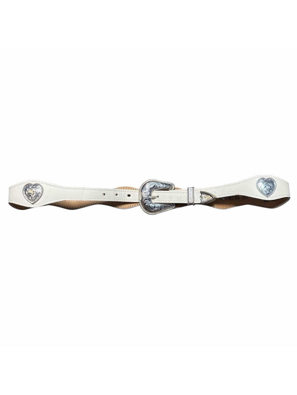 Circle Y of Yoakum Womens Hand Made White Western Hearts Leather Belt, Size 32